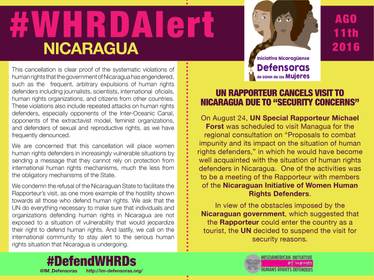 #AlertaDefensoras Relator ONU Nicaragua 11082016